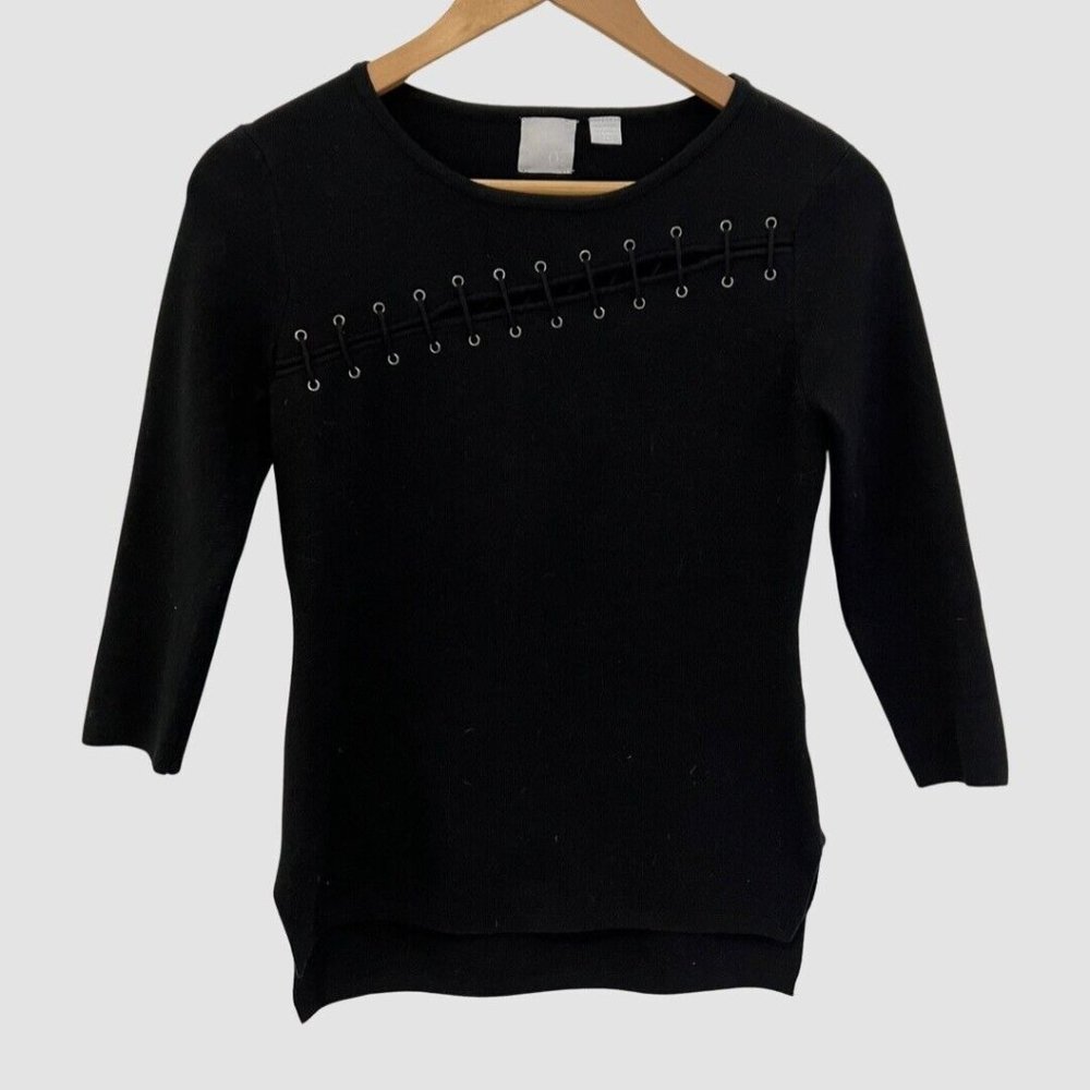 Zero Degrees Celsius Black Ribbed Stretch 3/4 Sleeve Sweater XS ($230)